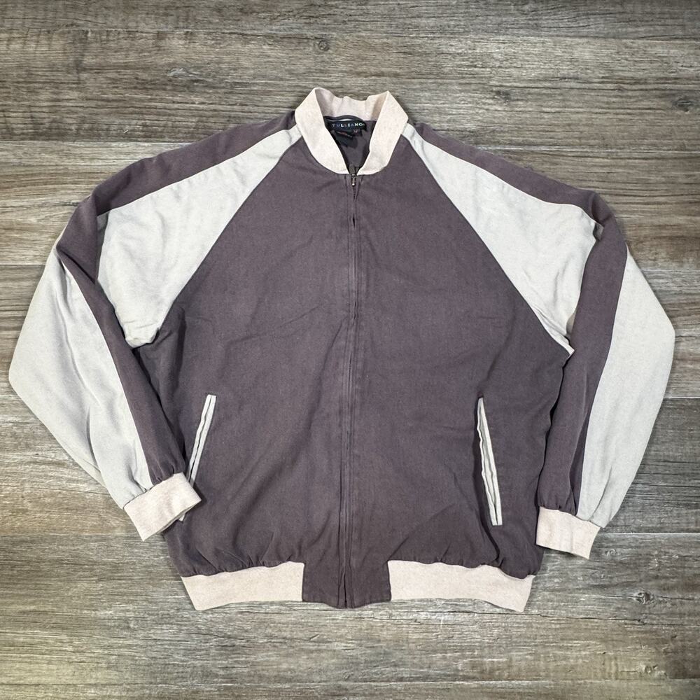 Vintage Tulliano 100% Silk Colorblock Bomber Jacket Men’s M Purple Cream